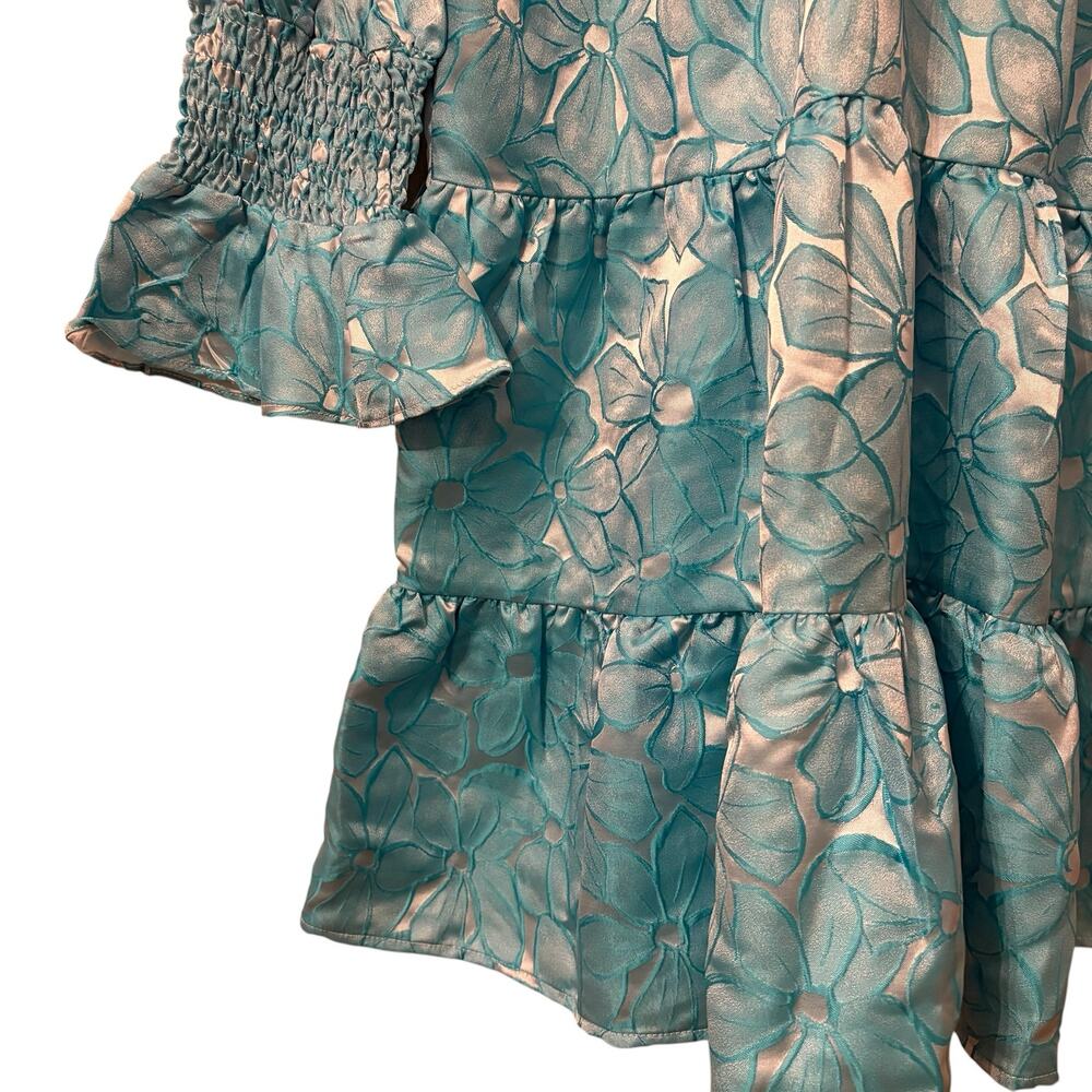 Tuckernuck Pomander Place Blue Daisy Jacquard Kenzo Ruffle Tiered Dress S - Picture 6 of 11